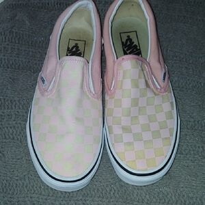 Vans Pink and Cream Checkered Slip-On Sneakers